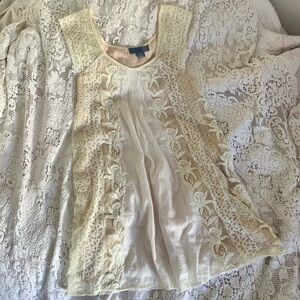 Anthropology cream lace baby doll top dress NWT